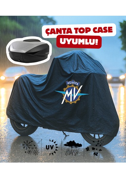 Mv Agusta Turısmo Veloce R Motor Branda Siyah Su Geçirmez Topcase Çanta Uyumlu Logolu Motosiklet Brandası