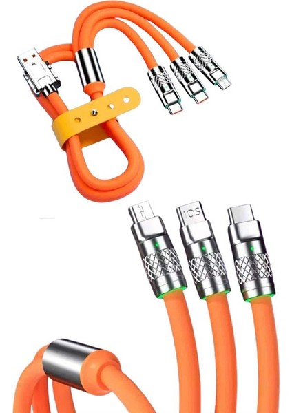 Çoklu Şarj Kablosu USB Type-C Ios Uyumlu 120W Hızlı Şarj Kablosu