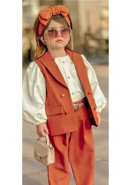 Minik Diva Kız Çocuk 5'li Takım - Yelek - Gömlek - Pantolon - Kemer - Saç Tokası modelleri