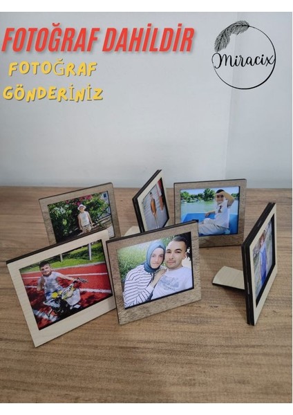 6 Adet Ahşap (Fotoğraf Dahil) Polaroid Mini Fotoğraf Çerçevesi - 9X9CM Masa Üstü Çerçeve