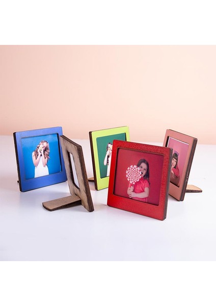 6 Adet Ahşap (Fotoğraf Dahil) Polaroid Mini Fotoğraf Çerçevesi - 9X9CM Masa Üstü Çerçeve modelleri