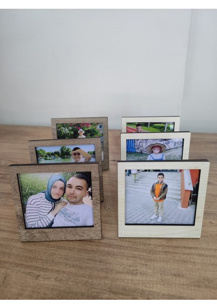 6 Adet Ahşap (Fotoğraf Dahil) Polaroid Mini Fotoğraf Çerçevesi - 9X9CM Masa Üstü Çerçeve