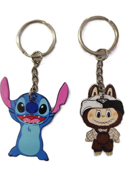 Karakter Figürlü Metal Anahtarlık (Stitch/labubu) (Toplam 2 Adet)