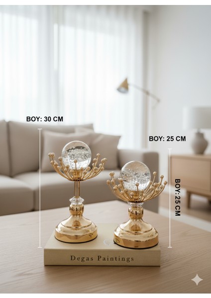 Gold Kristal Küreli 2’li Dekoratif Obje – Modern & Lüks Salon Masa Üstü Aksesuar fiyatları