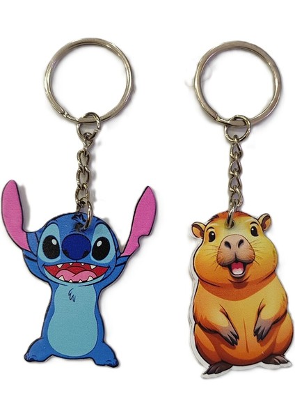 Karakter Figürlü Metal Anahtarlık (Stitch/capybara2) (Toplam 2 Adet) AD69825