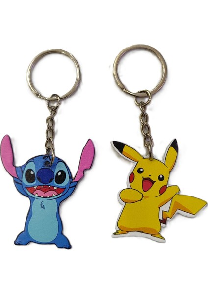 Karakter Figürlü Metal Anahtarlık (Stitch/pocemon) (Toplam 2 Adet)