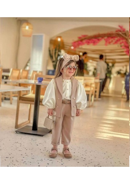 Minik Diva Kız Çocuk 5'li Takım - Yelek - Gömlek - Pantolon - Kemer - Saç Tokası fiyatları