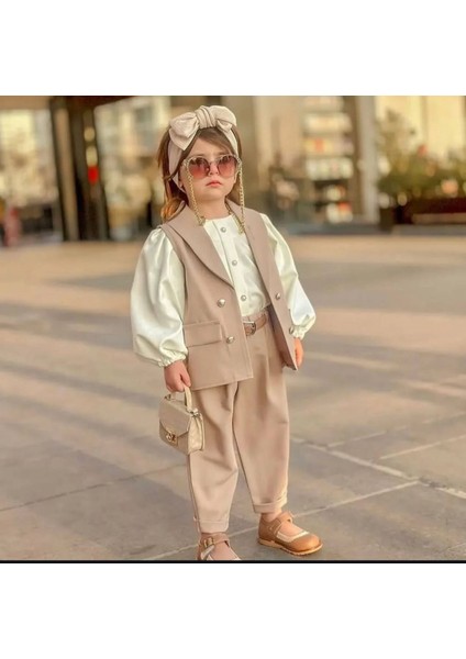 Minik Diva Kız Çocuk 5'li Takım - Yelek - Gömlek - Pantolon - Kemer - Saç Tokası modelleri