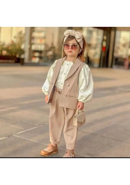 Minik Diva Kız Çocuk 5'li Takım - Yelek - Gömlek - Pantolon - Kemer - Saç Tokası fırsatları