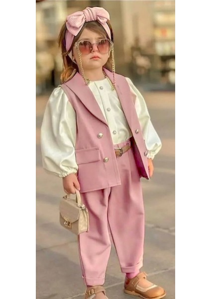 Minik Diva Kız Çocuk 5'li Takım - Yelek - Gömlek - Pantolon - Kemer - Saç Tokası fiyatları