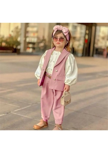 Minik Diva Kız Çocuk 5'li Takım - Yelek - Gömlek - Pantolon - Kemer - Saç Tokası modelleri
