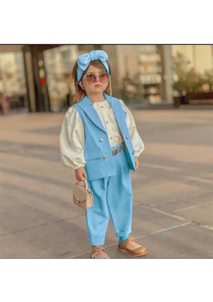 Minik Diva Kız Çocuk 5'li Takım - Yelek - Gömlek - Pantolon - Kemer - Saç Tokası fiyatları
