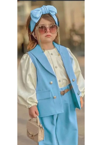 Minik Diva Kız Çocuk 5'li Takım - Yelek - Gömlek - Pantolon - Kemer - Saç Tokası modelleri