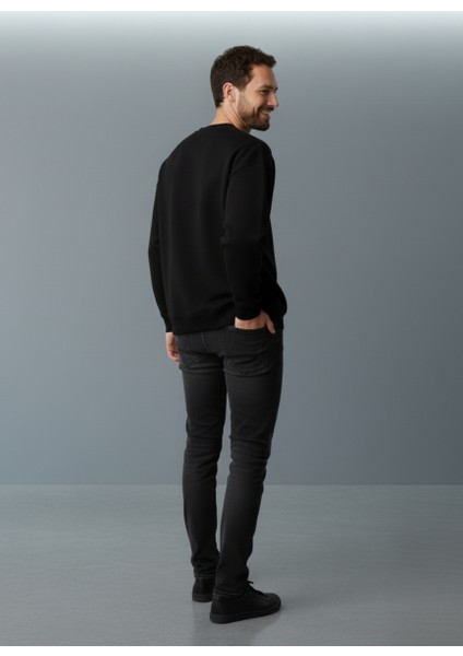 Siyah Regular Fit Içi Polarlı 3 Iplik Bisiklet Yaka Pamuklu Sweatshirt fiyatları