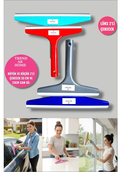Lüks Çekecek Cam Sileceği-Aynalar,camlar,fayanslar,banyo,mutfakta,araba Vb. Alanlarda 2'li Set ( 33 ve 23 cm 2 Adet)
