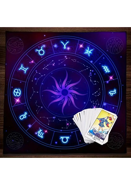 Zodyak Burçları ve Yıldızlı Tarot Masa Örtüsü – Astroloji ve Göksel Sembollü Mistik Sunak Bezi indirimleri