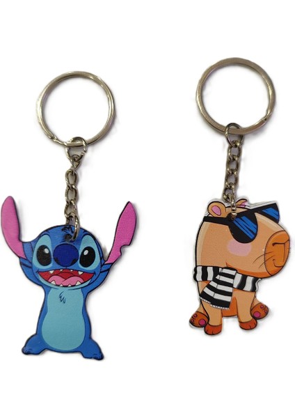 Karakter Figürlü Metal Anahtarlık (Stitch/capybarab) (Toplam 2 Adet) AD25521