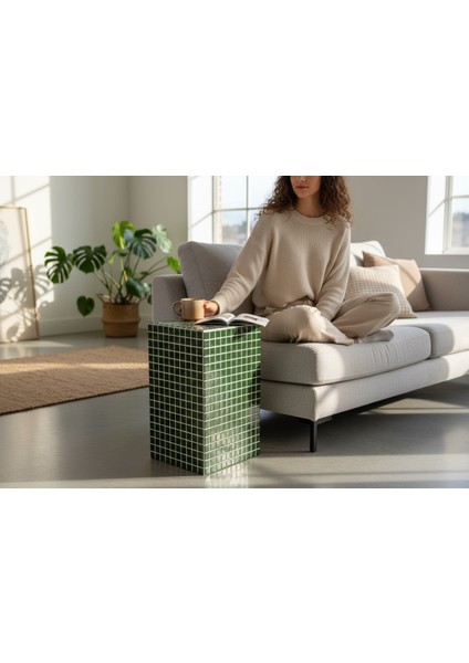 El Yapımı Seramik Mozaik Kaplamalı – Modern & Şık Yan Sehpa Tasarımı