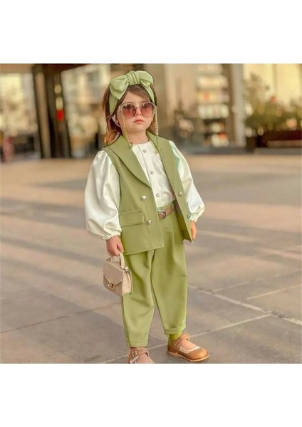 Minik Diva Kız Çocuk 5'li Takım - Yelek - Gömlek - Pantolon - Kemer - Saç Tokası fiyatları