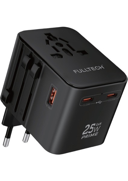 Universal Seyahat Priz Dönüştürücü Adaptör, 25W Şarj Cihazı, 1x USB Girişi, 2x Type-C Girişi, Uluslararası Güç Adaptörü, Tr, Us, Uk, Eu, Au Evrensel Uyum