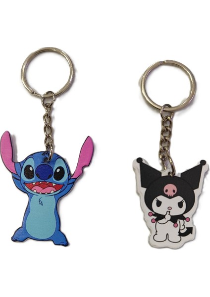 Karakter Figürlü Metal Anahtarlık (Stitch/kuromi B) (Toplam 2 Adet) AD98555
