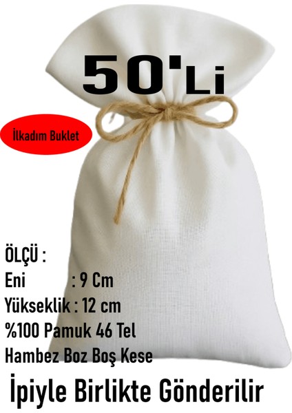 9 x 12 Naturel Pamuk Ham Bez 50 Adet Kese, Düğün, Nişan, Davet Lavanta Sabun, Hediyelik, Çerez