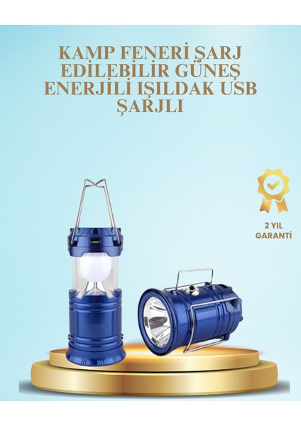 Güneş Enerjili Kızaklı Şarjlı Büyük Boy Kamp Feneri – USB Çıkışlı, Katlanabilir, Çok