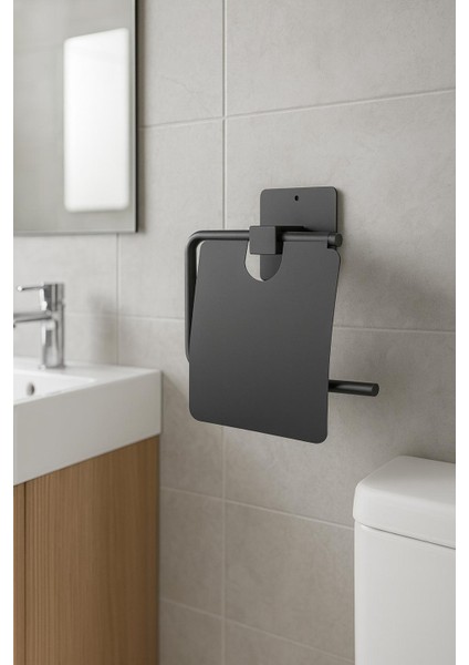 Yapışkanlı Kapaklı Siyah Tuvalet Kağıdı Tutacağı/tuvalet Wc Kağıtlık modelleri