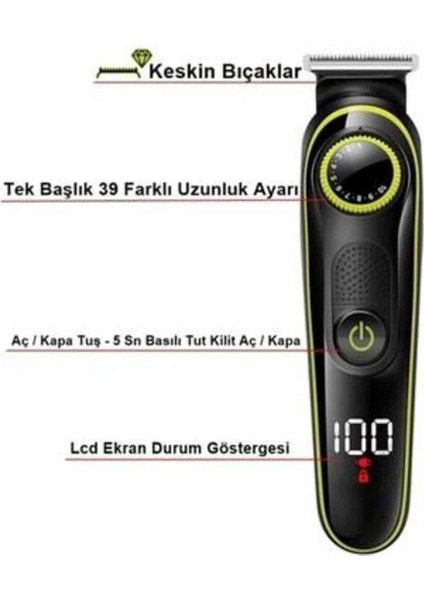 Unısex Çok Fonksiyonlu Bakım Seti LED Göstergeli Tıraş Makinesi Saç Sakal Vücut fırsatları