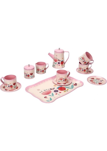 Bfs Çiçek Desenli Metal Çay Seti 12 Parça