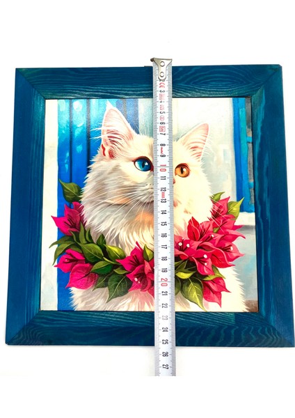 Ahşap Çerçeveli Begonvilli Kedi Bodrum Temalı Taş Tablo fiyatları