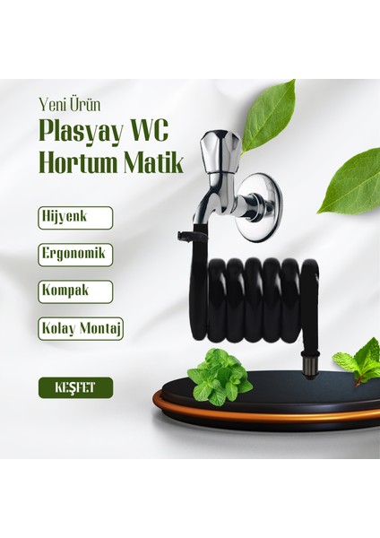Spiral Wc Taharet Hortum Matik ve Wc Banyo Yıkama Setleri Yeni Siyah Inci