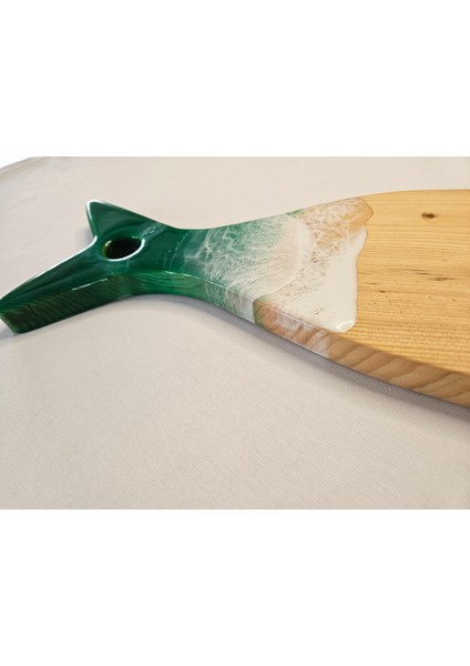 Doğal Sedir Ağacından Epoksi Sunumluk & Balık Model Yeşil-Beyaz modelleri