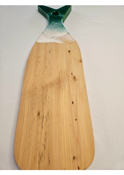 Doğal Sedir Ağacından Epoksi Sunumluk & Balık Model Yeşil-Beyaz