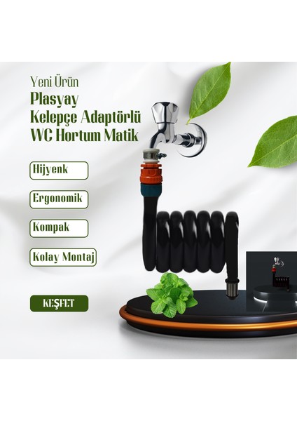 Spiral Wc Taharet Hortum Matik ve Wc Banyo Yıkama Setleri Yeni Siyah Inci