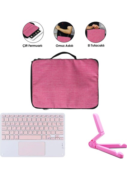 Samsung Galaxy Tab S6 Lite SM-P610 P610 10.4 Inch Tablet ile Uyumlu Toucpad Bluetooth Klavye + Tablet Standı - Pembe AL5194