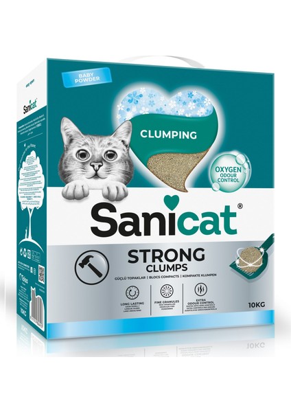 Strong Clumps Extra Güçlü Bebek Pudralı Topkalanan Kedi Kumu 10 Kg.