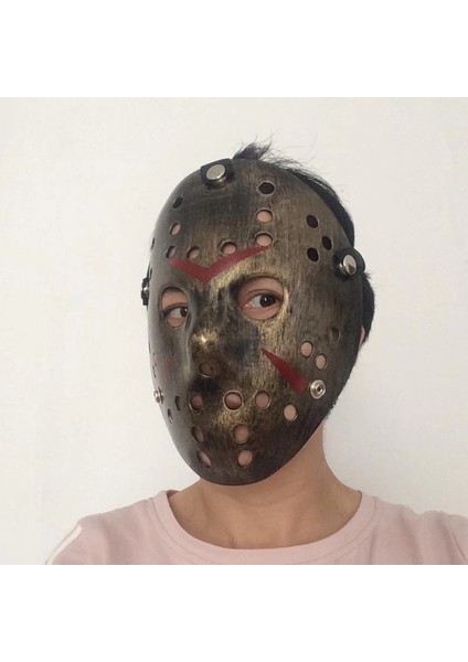 Bakır Renk Kırmızı Çizgili Tam Yüz Hokey Jason Maskesi Hannibal Maskesi modelleri