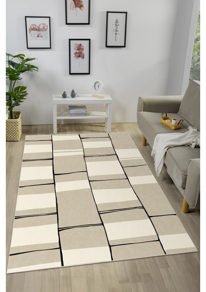 Dekoratif Yıkanabilir, Kaymaz Tabanlı, Modern Salon Oturma Odası Halısı - SFTKECE065 fiyatları