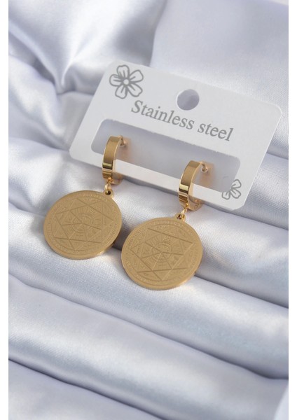 Bfs 316L Çelik Gold Renk Pentagram Yıldızı Işleme Model Kadın Küpe
