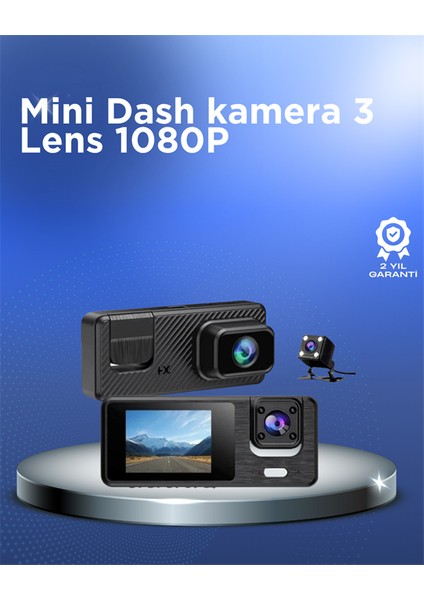 1080P 3 Kameralı Araç Dvr – Döngü Kayıt ve Geri Görüş Özellikli