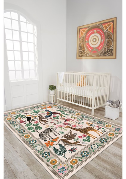Dekoratif Yıkanabilir, Kaymaz Tabanlı, Modern Çocuk Odası Halısı - FR181
