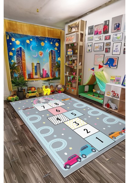 Dekoratif Yıkanabilir, Kaymaz Tabanlı, Çocuk Odası Oyun Halısı - WOOSOFTKECE040