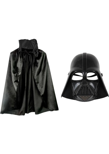 Çocuk Boy Yıldız Savaşları Wars Darth V Maskesi ve 90 cm Pelerin Seti Siyah