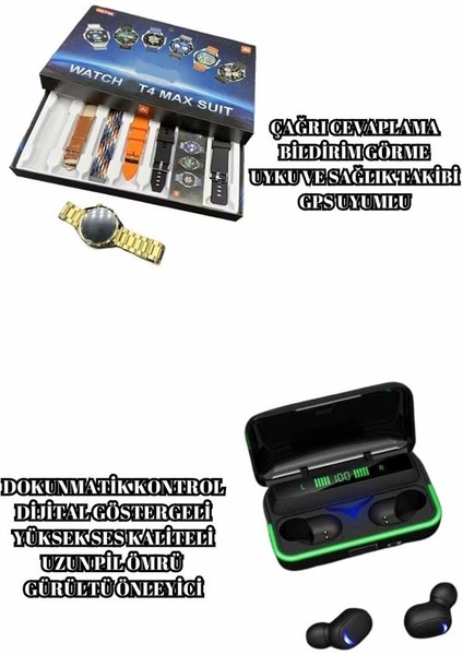 Powerbank Bluetooth Kulaklık ve Akıllı Saat 7 Kordonlu Metal Kordon Plastik Kordon