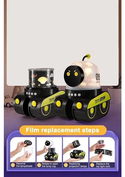Robot Projeksiyon Gece Lambası Hoparlörlü Şarjlı Yıldızlı Gökyüzü Temalı LED Projeksiyon Lambası