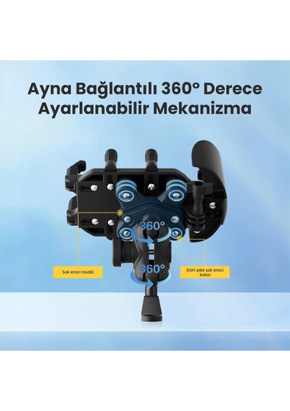 Ayna Bağlantılı Güneş ve Yağmur Korumalı 360° Derece Ayarlanabilir Motosiklet Telefon Tutucu