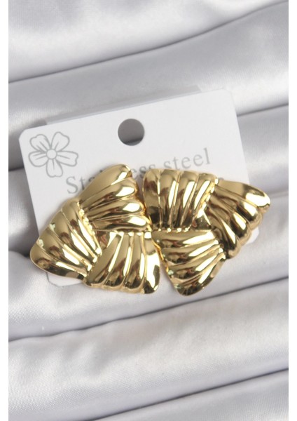 Bfs 316 Çelik Gold Renk Işlemeli Üçgen Model Kadın Küpe
