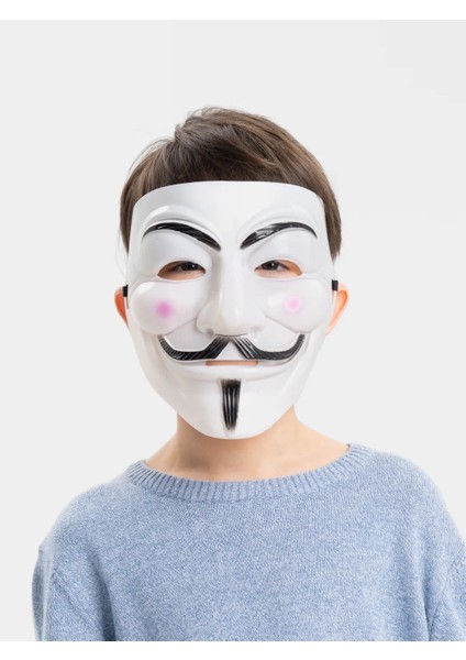 Beyaz Renk Pembe Yanaklı Ithal V For Vendetta Maskesi