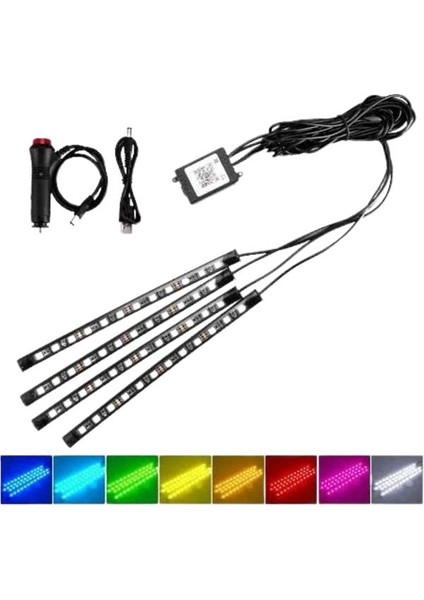 Araç Içi Ayak Altı LED 12 LED Işık Sese Müziğe Duyarlı Rgb Işıklı Aydınlatma Seti